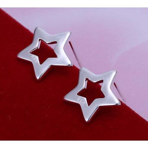Simple Fashion Style Silver plated Hollow Star Earrings Jewellery mens 2016,Wholesale&hot sell, SMTE107
