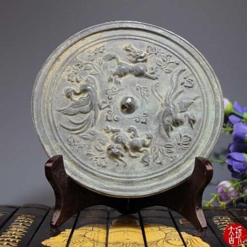 Rare Antique Bronze Tang Mirror Dragon& Bronze Mirror Round Bronze Mirror,Hand-carving crafts,Collection&Adornment,Free shipping