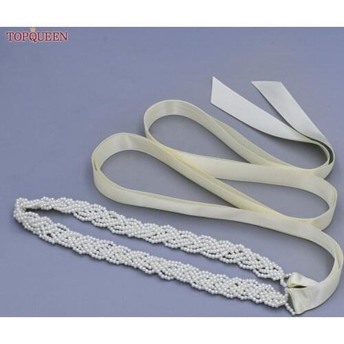 TOPQUEEN S262 Wedding Belt Sash Dress Sashes for Women Pearl Belt for Dress Bridal Belts with Pearls Prom Evening Party Belt