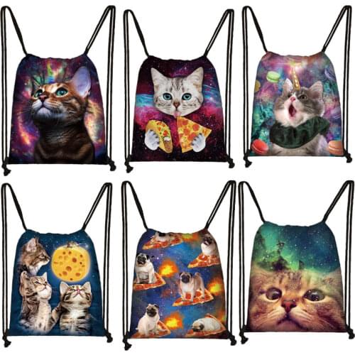 Cute Unicorn Cat Drawstring Bag Teenager Boys Girls Storage Bag Men Women Casual Travel Backpack Kids Bookbag Shoes Holder