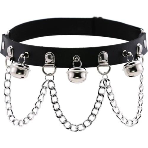 Temperamentfashion personality PU leather sexy gothic rock chain bell leg ring fashion elastic garter belt