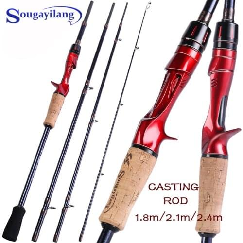 Sougayilang 4 Sections 1.8/2.1/2.4M Fast Action Casting Fishing Rod Carbon Fiber Fishing Pole Ultralight Portable Fishing Tackle