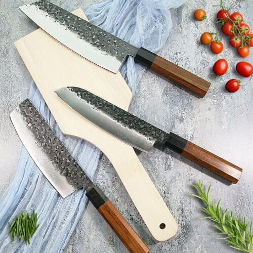 Stainless Steel Meat Cleaver Japanese Kitchen Knives Handmade Butchen Knife Chef Cooking Tools Wood Handle Slicing Cooking Tool