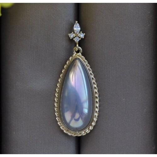 Z10895 Lustre 28mm Peacock Gray Drop Shell Mabe Pearl Chain Dangle Earring CZ