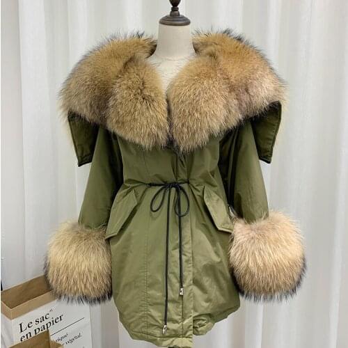 2020 Korea Streetwear White Duck Down Jacket Women Big Natural Fur Collar Long Parka Real Fur Coat Fashion New Winter Jacket