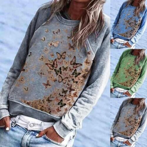 Women Autumn Winter Long Sleeve Butterfly Print Sweatshirt Pullover Blouse Top stylish and attractive that each blouse is printe
