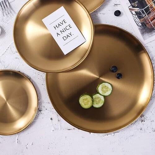 Golden Stainless Steel Storage Tray Luxurious Metal Gold Round Plate Fruit Plate Dessert Snack Jewelry Display Tray