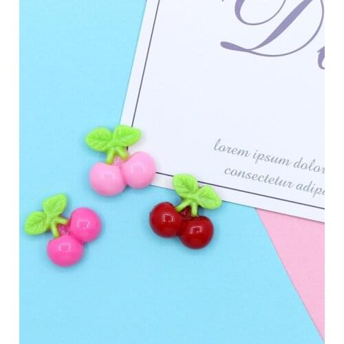 10pcs 18*18mm Kawaii Resin Fruit Red Cherry Miniature Food Flatback Cabochon Scrapbooking Craft DIY Jewelry Accessories