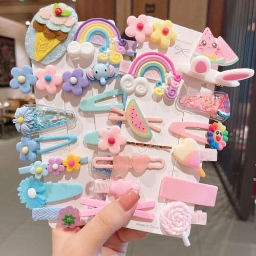 14pcs Children Hairpin Fruit Hair Clips Baby Side Bangs Clip For Cute Girls Headdress Hair Accessories set