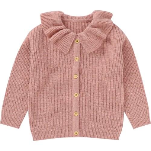 2020 5-10Y Infant Baby Girls Cardigan Coats Lovely Winter Autumn Flower Ruffle Collar Long Sleeve Button Knit Sweater Outerwear
