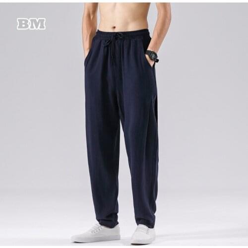 2021 Spring Summer Cotton Linen Thin Casual Pants Retro Plus Size Sports Trousers Japanese Harajuku Sweatpants Men Clothing