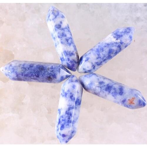 5Pcs 8x32MM Natural Stone Blue Sodalite Hexagonal Healing Pointed Reiki Chakra No Drilling Hole Bead Fit Pendant Jewelry K384