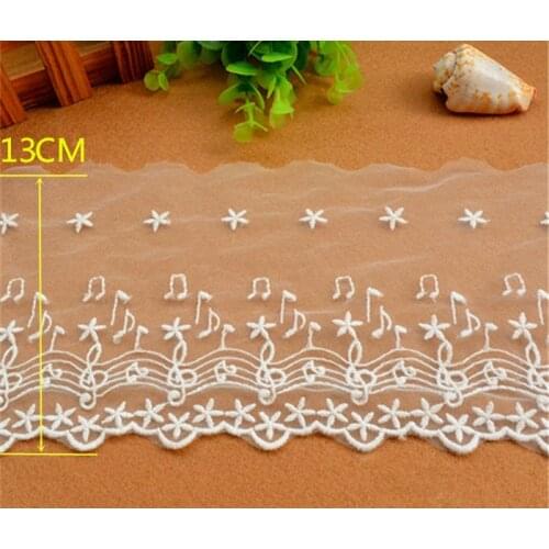5Yards/lot 13CM Off White Music Cotton Embroidery Lace DIY Sewing Lace Musical Note Lace Trims Free shipping