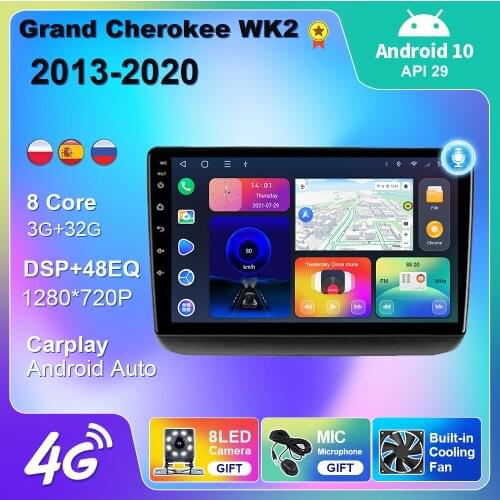 Android 10 For Jeep Grand Cherokee WK2 2013-2020 Car Radio GPS Navigation 4G WIFI Android Auto DSP Carplay DVD Multimedia Player