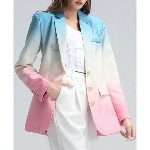 Gradient Color Blazer Jacket Women Streetwear Fashion Embroidery Long Sleeve Suit Jacket Ladies High Quality Loose Blazers Coat