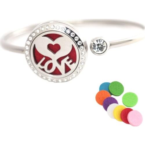 Essential oil diffuser locket bracelet Love 25mm Magnet Crystal Stainless steel Aromatherapy locket Bracelet Bangle