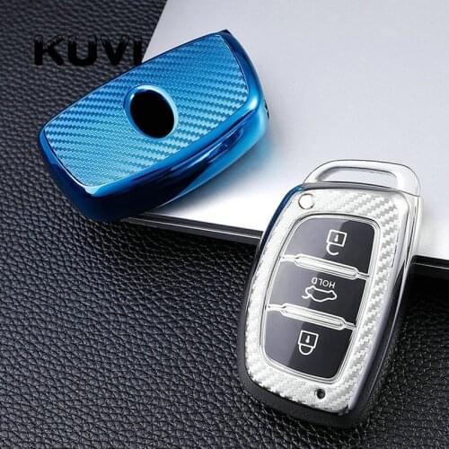 Carbon Fiber TPU Car Key Cover Case Skin Protective Shell Holder for Hyundai IX35 Avante Mistra ELANTRA Santafe Tucson Smart Key