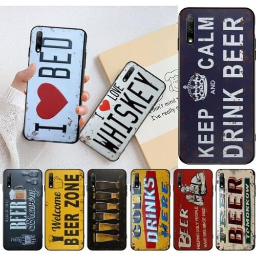 YJZFDYRM Hot Sell Beer Plate Metal Plate Car Number Painted Phone Case for Huawei Honor 30 20 10 9 8 8x 8c v30 Lite view pro