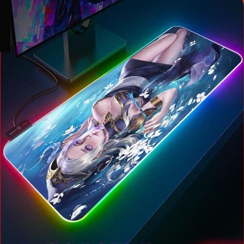 League of Legends Crimson Moon Ashe Gaming Mouse Pad RGB Gamer LED Backlit Mouse Pad Laptop Pad Gamer on Bear Desk Mousepad XXL