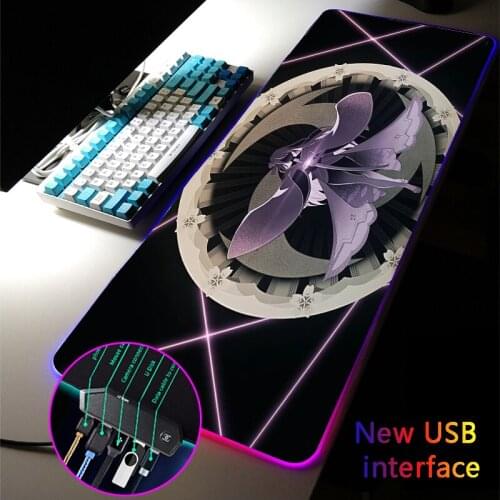 Genshin Impact RGB Gaming Mouse Pad USB Hub Anime Girl Baal Mousepad LED Large Size 4-Port Mouse Mat for Desk Computer PC Games