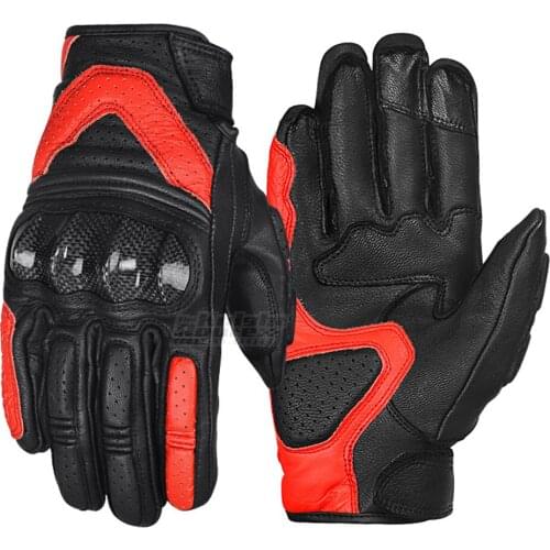Red Motorcycle Gloves Leather Full Finger Touch Screen Gloves Motorbike Moto Riding Motocross Carbon Fiber Racing Biker Gloves