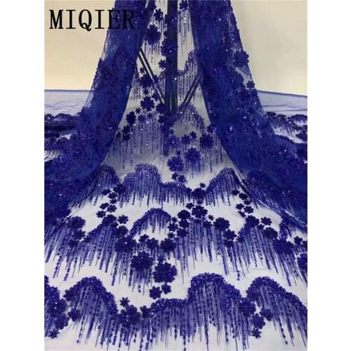 MIQIER 2020 High Quality African Nigerian Tulle Lace Fabric Cotton Fabric Embroidery Fabric With Sequins Party Dress Guipure
