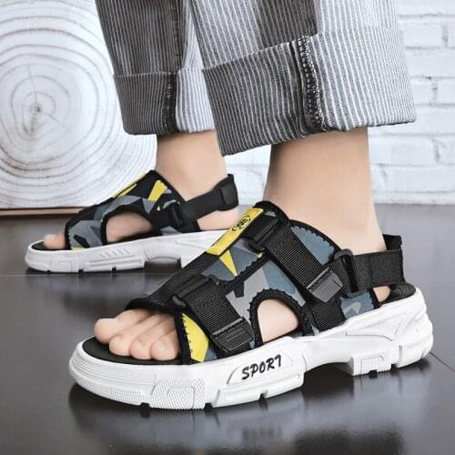 Mens Summer Sandals Thick Bottomed Open Toe Colorful Canvas Hollow Out Casual Sandals Dual Purpose Beach Shoes Sandals Slippers