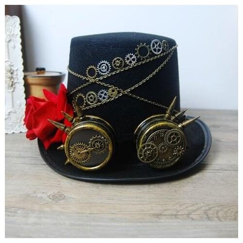 New Costume Coplay Mens Hat Steampunk Victorian Rose Top Hats With Goggles Vintage Retro