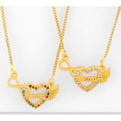 Rainbow CZ Mama Necklaces For Women With Crystal Gold Love Letter Mom Necklaces Pendant Heart Fashion Jewelry Gift nkeq48
