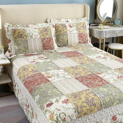 Floral Bedspreads for Bed Quilt Set 3PCS/4pcs Patchwork Quilted Bedding Cotton Duvet Cover Sets Pillowcase Queen Size Blanket