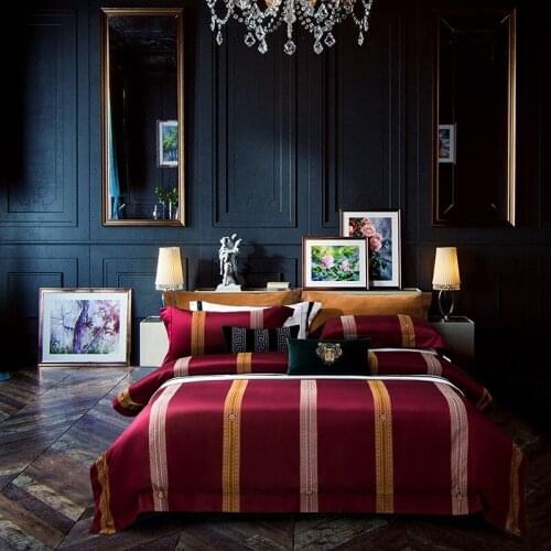 Luxury red stripe satin jacquard bedding set queen/king size bed set 4/10pcs duvet cover sets bed sheet pilloqcase