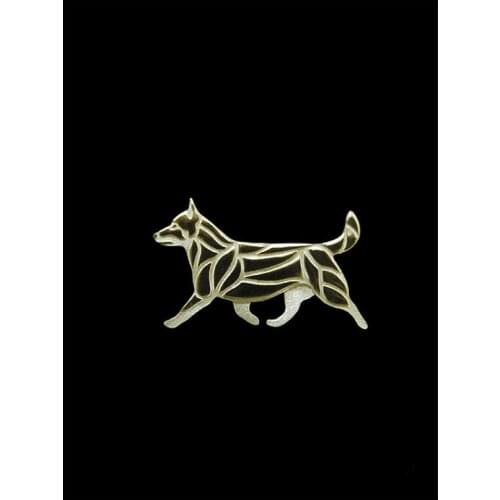 Swedish Vallhund with tail dog brooches and pins gold color silver color men brooches