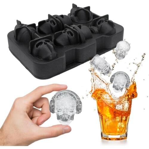 Creative Skull Head Silicone Ice Tray Mold 6 Grid 3D Cocktail Whiskey Drink Ice Ball Mold Home Bar Ice Box Ice Cube Maker