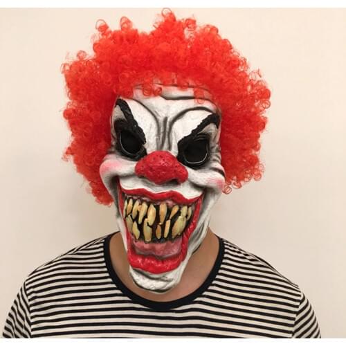 Horror Halloween Clown Evil Overhead Latex Costume Mask Party Scary Clown Mask Red Hair Cosplay Costume Props Funny