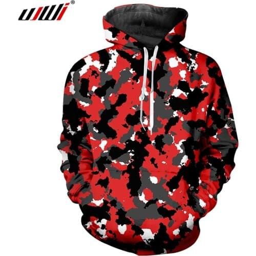 UJWI Winter Men New Hoodies Fashion Pullover 3D Printed Red Camouflage Leisure Big Size Costuming Mens Hooded Clothing