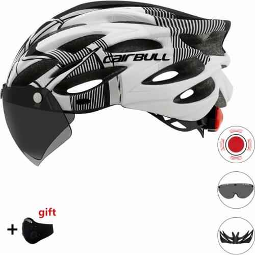 Bicycle Helmet Men Women MTB Road Cycling Helmet Bike with Removable Visor Goggles taillight Ultralight Integrally-molded