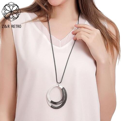 Vintage Long Chains Suspension Circles Pendants Necklace Fashion Costume Jewelry for Women Collar Trend Accessories Neck Chokers