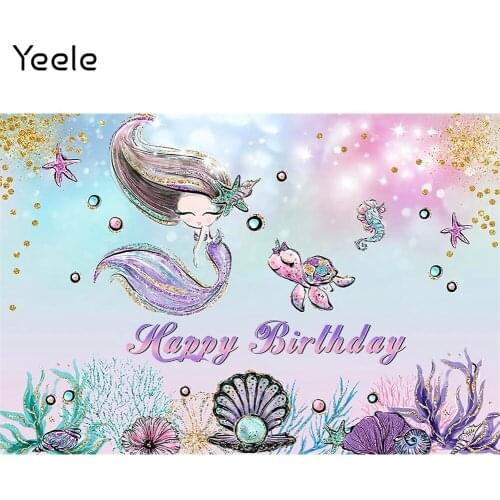 Yeele Photocall Mermaid Birthday Backdrop Sea Turtle Baby Shower Party Photography Background For Photo Studio Photographic Prop