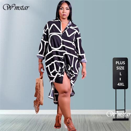 Plus Size 4XL Dress for Women Summer 2021 Casual Irregular Lapel Print Shirt Floor Length Fashion Sexy Wholesale Dropshipping