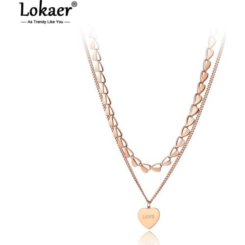 Lokaer Bohemia Design Double Layer Love Heart Charm Pendant Necklaces For Women Stainless Steel Summer Choker Necklace N20162