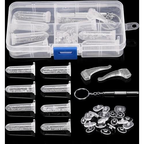 1Set Popular Eyeglass Sun Glasses Nose Pad Optical watch Screwdriver Repair Screws Nut Tool Assorted Kit with Box