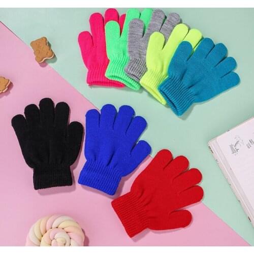 1 Pair Children Winter Knitted Glove Girl Boy Stretchy Knitted Warm Full Finger Gloves Children Candy Color Cute Gloves