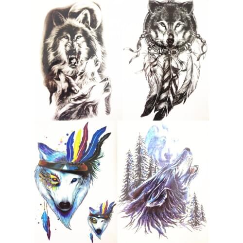 4PCS/SET Hot Sale 21X15cm Multi-style Roaring Cool Wolves and Fox Fashion Sexy Cool Temporary Tattoo Combo#010