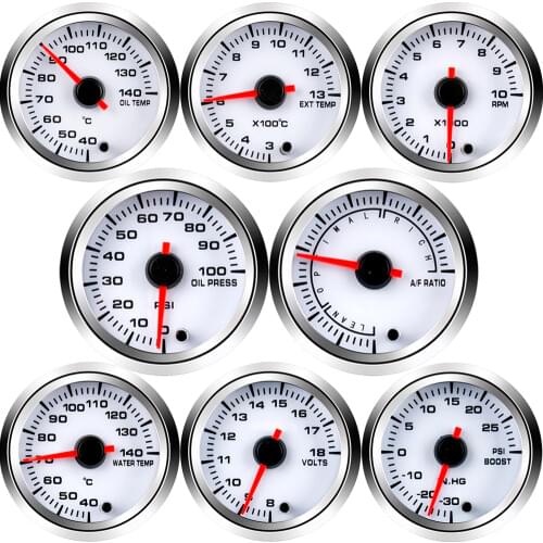 52MM Gauge Air Fuel Ratio Tachometer Boost Gauge Water Oil Temperature Gauge Oil Press Voltmeter EGT Gauge 7 Colors fit for Car