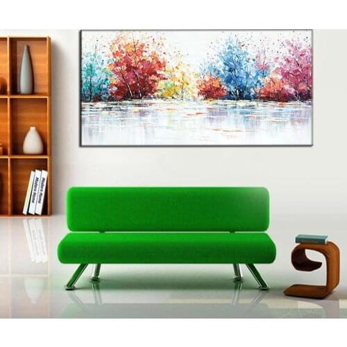 Diy Scenery Diamond Painting Cross-Stitch Pond With Colorful Branches And Flowers Diamond Embroidery Living Room Home Decor