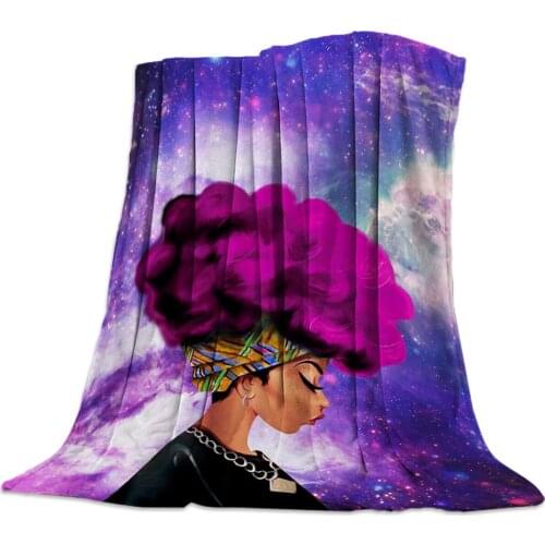 Black African Woman Purple Starry Sky Throw Blanket Warm Microfiber Blanket Bedroom Sofa Supplies Blankets for Beds