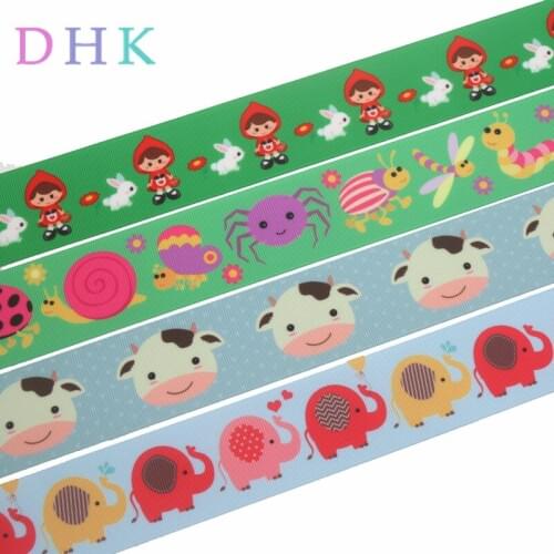 DHK 1.5'' 5yards red hat cow pug elephant printed grosgrain Ribbon Accessory hairbow headwear DIY material 38mm E1650