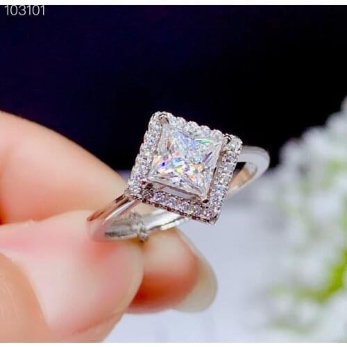 Precious square gem crackling moissanite gem ring 925 sterling silver shiny better than diamond engagement ring for wedding