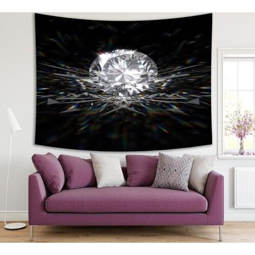 Tapestry Fancy Round Brilliant Cut Diamond Sparkles with Glare on Dark Background Luxury Theme Art Black and White