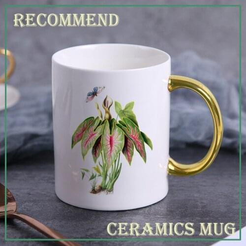 Exquisite ceramic cup creative mug Tropical plants pattern coffee mug home drinking cup milk juice breakfast cup KTZW-052